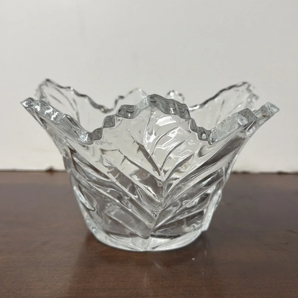 Telefloral Vase Clear Glass Leaf Design and Edging‎ Leaded Crystal Vintage